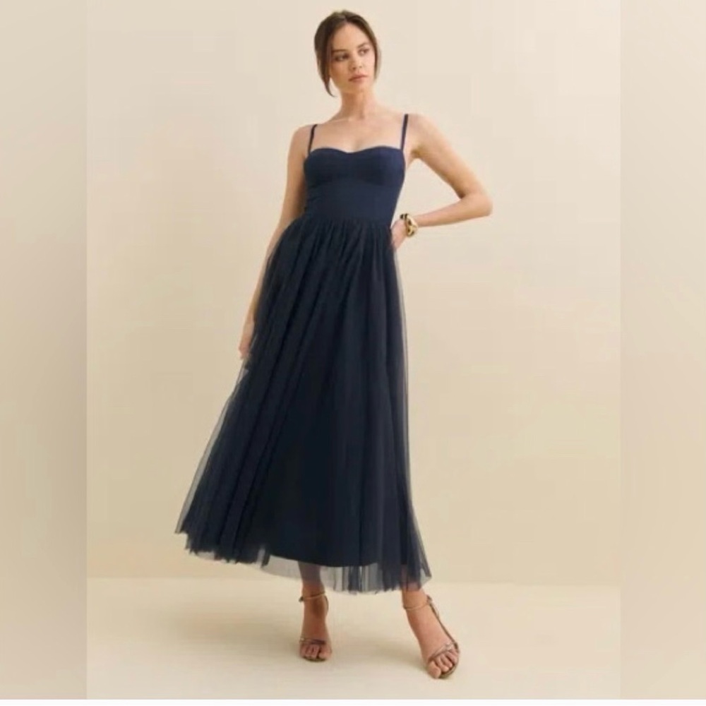 Reformation Esmarie Navy Midi Dress